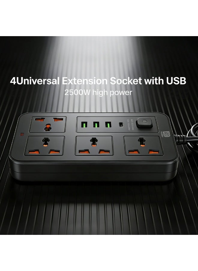 DANEEN 8 in 1 Power Strip with 4 AC Outlets, 3 USB‑A  & 1 USB‑C PD Port, Surge Protector, 5m Heavy-Duty Extension Cord, Overload Protection, Wall-Mountable Multi-Plug for Home, Office (Black) - Image 4